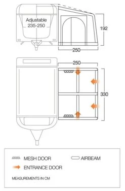 Vango Airbeam Vango Balletto Air 330 Elements ProShield Caravan Awning (2023) -Camping Store balletto 330 floorplan