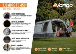 Vango Lismore TC 450 Poled Tent Package (2023) 14 Vango Lismore TC 450 Poled Tent Package (2023) -Camping Store lismore tc 450 infographic2