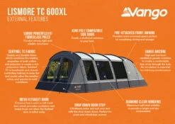 Vango Lismore TC 600XL Poled Tent Package (2023) -Camping Store lismore tc 600xl infographic